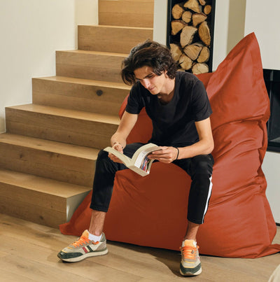 Housse de pouf géant XXL 180x140 cm en terracotta, déhoussable, pour intérieur et extérieur, fabriquée par Deco-arts.fr