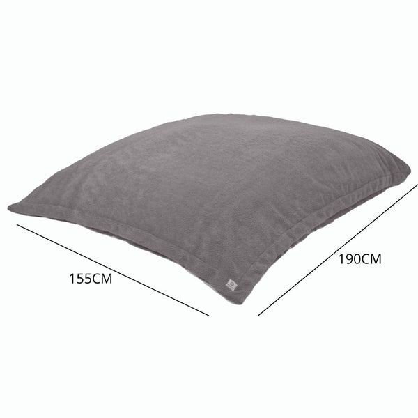 Pouf Intérieur XXL Housse Sherpa (Effet Mouton) Garnissage en flocon de mousse 190x155cm - Gris argent - Deco-arts.fr