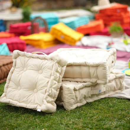 Set di 2 Cuscini da Pavimento 40x40 Beige Clair - Spesso 12cm & Maniglia