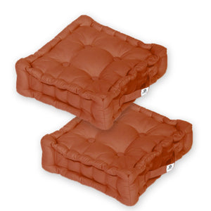 Set di 2 Cuscini da Pavimento 40x40 Terracotta - Spesso 12cm & Maniglia