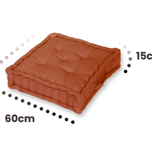Set di 2 Cuscini da Pavimento Giganti 60x60 Terracotta - Spesso 15cm & Maniglia