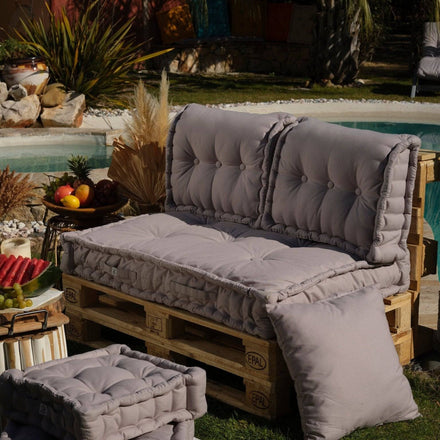 Set Cuscini Pallet Europa 120x80 Grigio Ciottolo - Seduta XXL Spessa 20cm (1 Seduta + 2 Schienali)