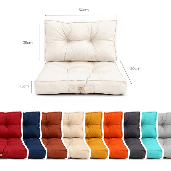 Dimensioni: seduta 50 x 50 cm, schienale 50 x 35 cm, spessore 15 cm, con i colori disponibili