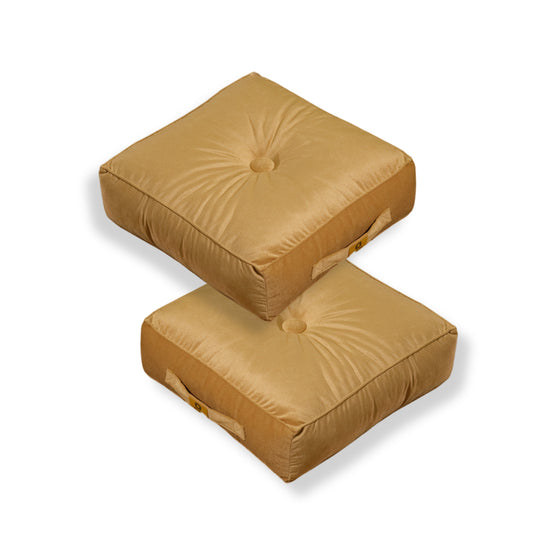 Set di 2 Pouf in Velluto 40x40 Beige, spessore 14 cm