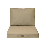 Ensemble de coussins beige 50x50 cm en lin déhoussable pour fauteuils et canapés, avec coussin d'assise et dossier.