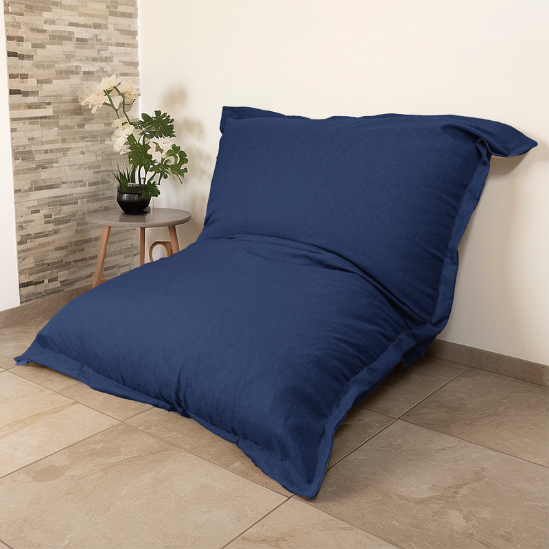 Pouf Gigante XXL 190x155 Blu Indaco - Effetto Lino e Schiuma (Divano da Pavimento Design)