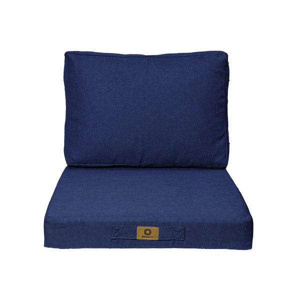 Ensemble de coussins pour fauteuils et canapés, bleu indigo effet lin, déhoussable, 50x50 cm, pour assise et dossier.