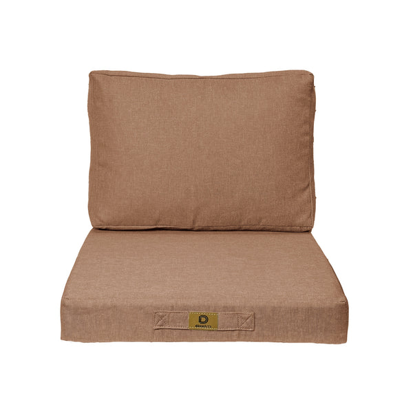 Ensemble de coussins pour fauteuils 50x50 cm en terracotta, effet lin déhoussable, comprenant assise et dossier.