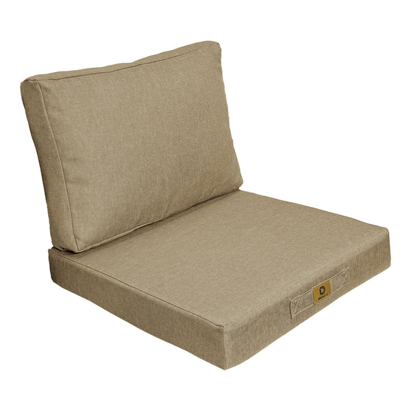 Ensemble de coussins beige 50x50 en effet lin pour fauteuils et canapés, déhoussables, avec coussin d'assise et de dossier.