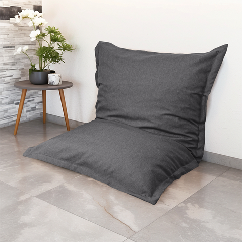 Pouf intérieur XL Housse effet lin gris chiné 150x100cm