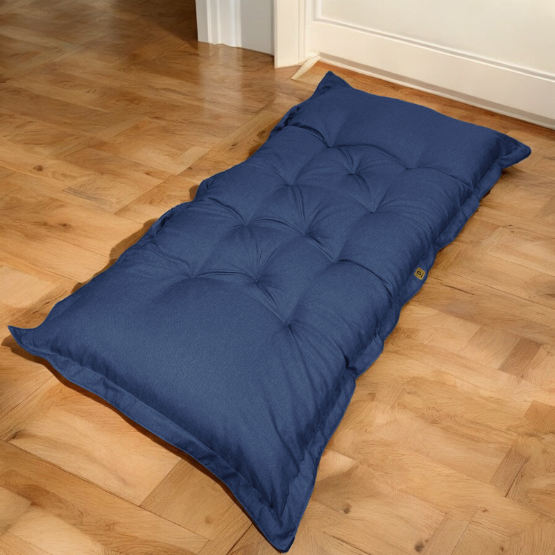 Futon da Pavimento XXL Effetto Lino 195x100 Blu Indaco - Spesso 15cm (Letto Supplementare & Détente)