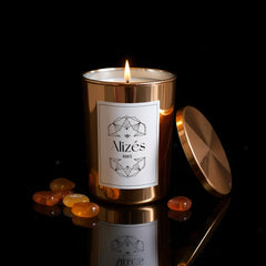 Candela profumata naturale – Cera d'api 180g – Ambra & Rosa