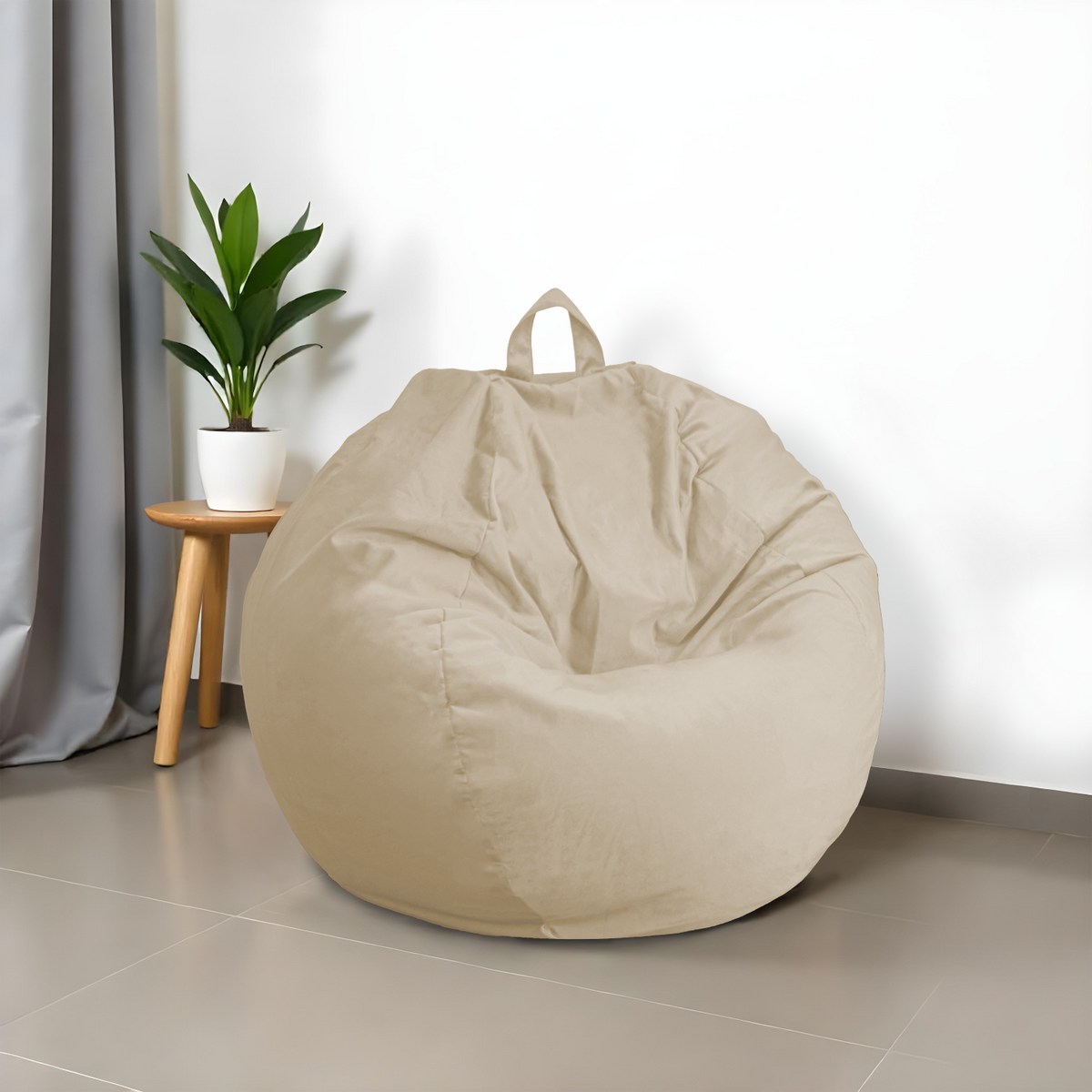 Pouf poire XL d'intérieur en tissu velours – 110x120 cm – Crême