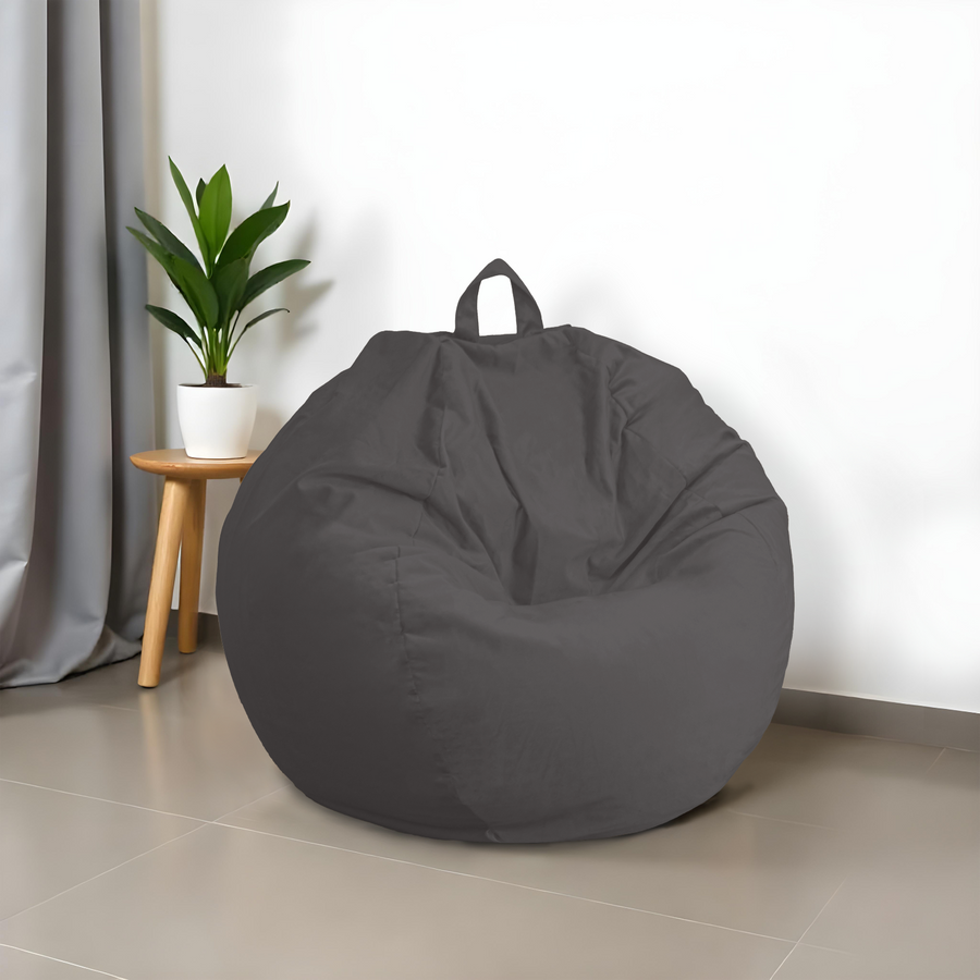 Pouf poire XL d'intérieur en tissu velours - 110x120 cm - Gris foncé - Deco-arts.fr