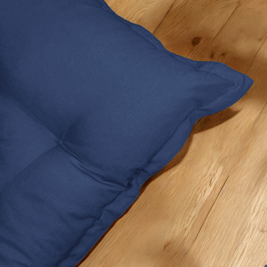 Futon da Pavimento XXL Effetto Lino 195x100 Blu Indaco, imbottitura in fiocchi di schiuma