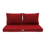 Vue d'ensemble ensemble coussins salon jardin 100x50 rouge bordeaux