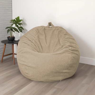 Pouf poire Géant XXL d'intérieur en tissu sherpa - 120x150 cm - Beige - Deco-arts.fr