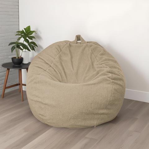 Pouf poire Géant XXL d'intérieur en tissu sherpa - 120x150 cm - Beige