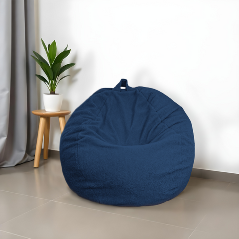 Pouf poire XL d'intérieur en tissu sherpa - 110x120 cm - Bleu pétrole