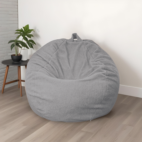 Pouf poire Géant XXL d'intérieur en tissu sherpa - 120x150 cm - Gris clair