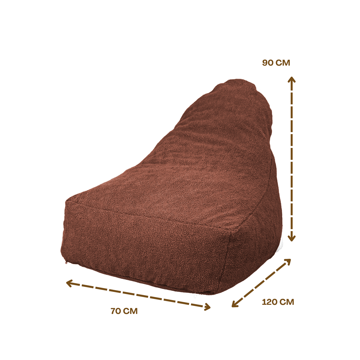 Poltrona Pouf XXL 120x90 Terracotta - Tessuto Sherpa e Schiuma (Cocon Douceur) – schema con le misure