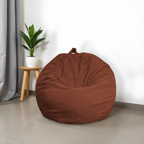 Pouf poire XL d'intérieur en tissu sherpa - 110x120 cm - Terracotta