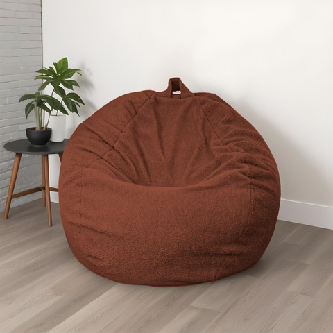 Pouf poire Géant XXL d'intérieur en tissu sherpa - 120x150 cm - Terracotta 