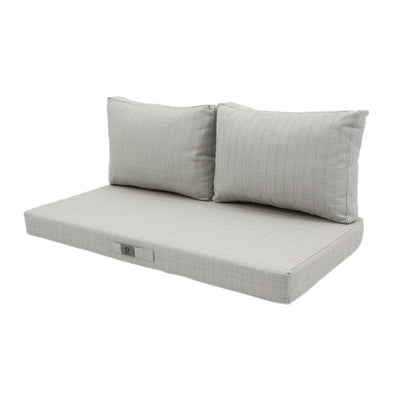 Coussin beige chiné turquoise 120x60 cm en situation extérieure