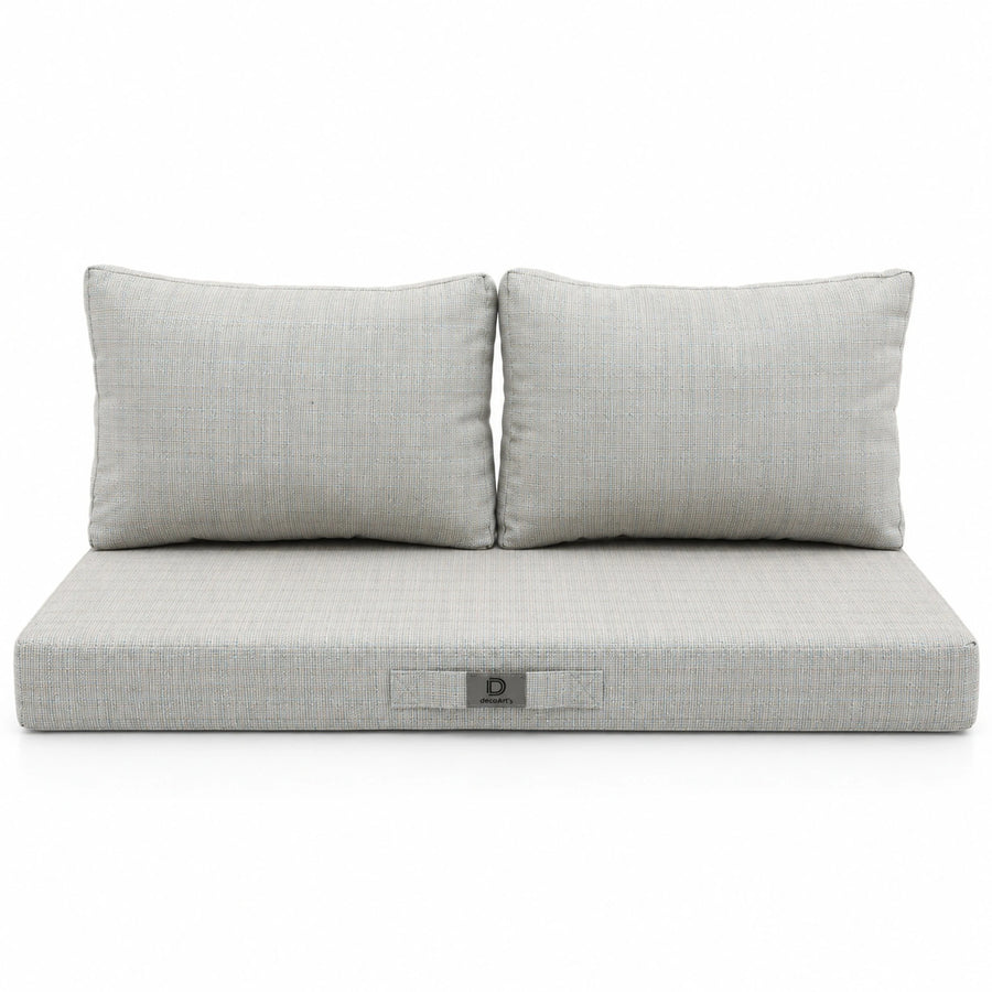 Set Cuscini Salotto da Giardino 120x60 Beige Chiné Turquoise - 1 Seduta + 2 Schienali (Premium 270g)