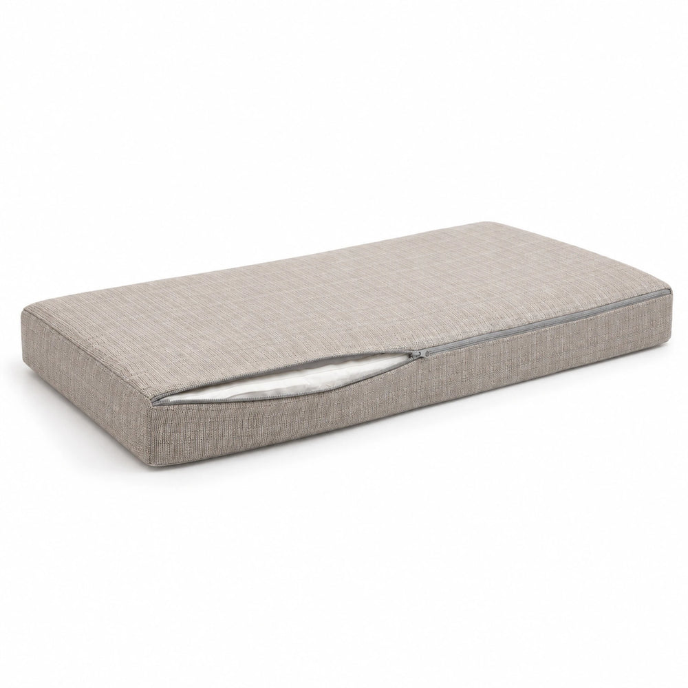Set Cuscini Salotto da Giardino 100x50 Beige Melange Nero – fodera sfoderabile, cerniera aperta