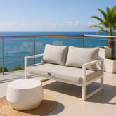 Coussins pour salon de jardin déhoussable 120x60cm Beige chiné turquoise - Deco-arts.fr