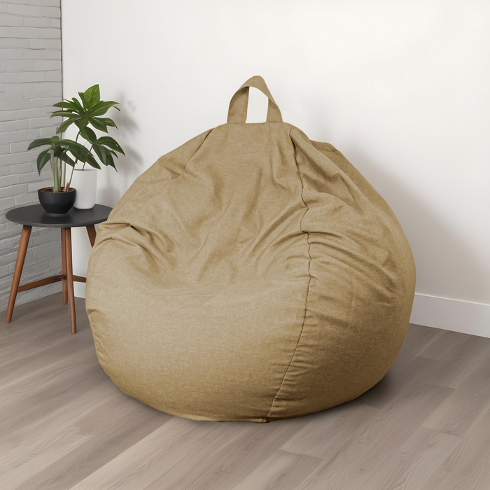 Pouf a Pera Gigante XXL 120x150 Beige - Tissu Effetto Lino e Schiuma (Salotto Chic)