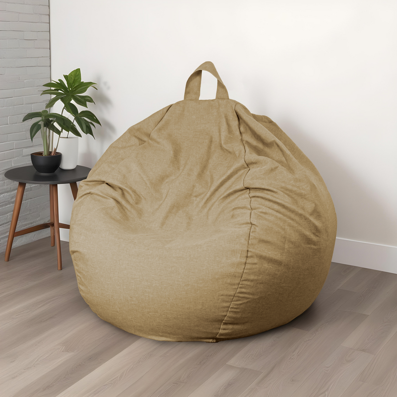 Pouf a Pera Gigante XXL 120x150 Beige - Tissu Effetto Lino e Schiuma (Salotto Chic)