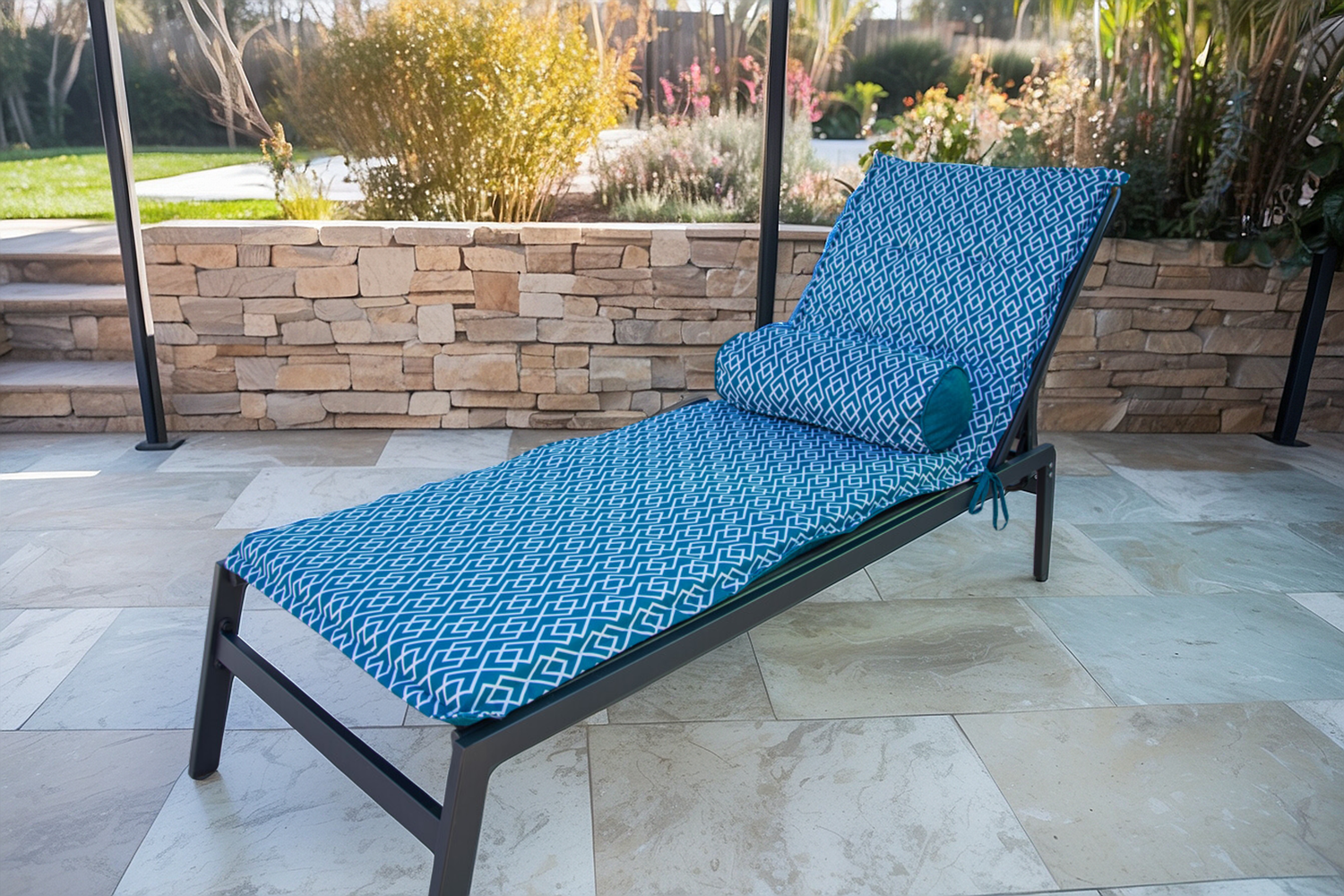 Ensemble Coussin pour Chaise Longue et Traversin 195x60x5cm & 45x18cm Motif Géométrique - Deco-arts.fr