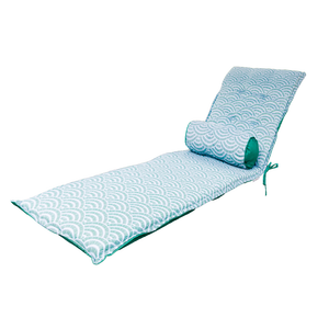 Materassino Sdraio 195x60 Motif Éventails Verdes + Cuscino Cilindrico - Anti-UV & Idrorepellente