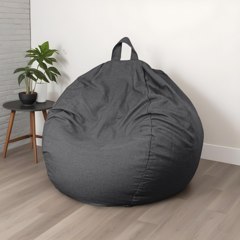 Pouf poire Géant XXL d'intérieur en tissu effet lin - 120x150 cm - Gris chiné