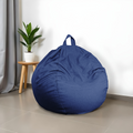 Pouf poire XL d'intérieur en tissu effet lin - 110x120 cm - Blu indigo 