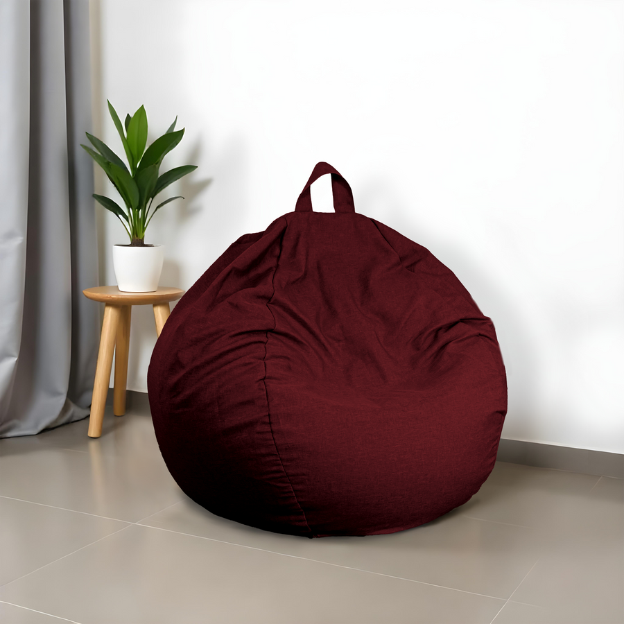 Pouf poire XL d'intérieur en tissu effet lin - 110x120 cm - Prune  - Deco-arts.fr