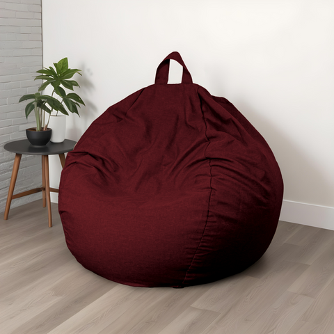 Pouf poire Géant XXL d'intérieur en tissu effet lin - 120x150 cm - Prune 