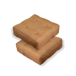 Set di 2 Cuscini da Pavimento Effetto Lino 50x50 Marron Clair - Spesso 18cm (Alta Gamma)