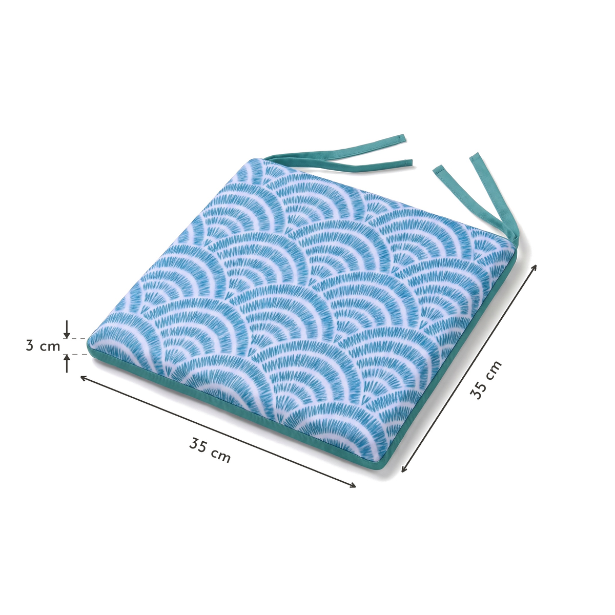 Set di 4 Cuscini per Sedia 35x35 Motif Éventails Verdes - Comfort & Déco (Avec Attaches) – schema con le misure