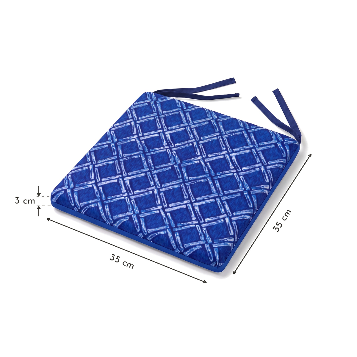 Set di 4 Cuscini per Sedia 35x35 Motif Nautique Blu - Comfort & Déco (Avec Attaches) – schema con le misure