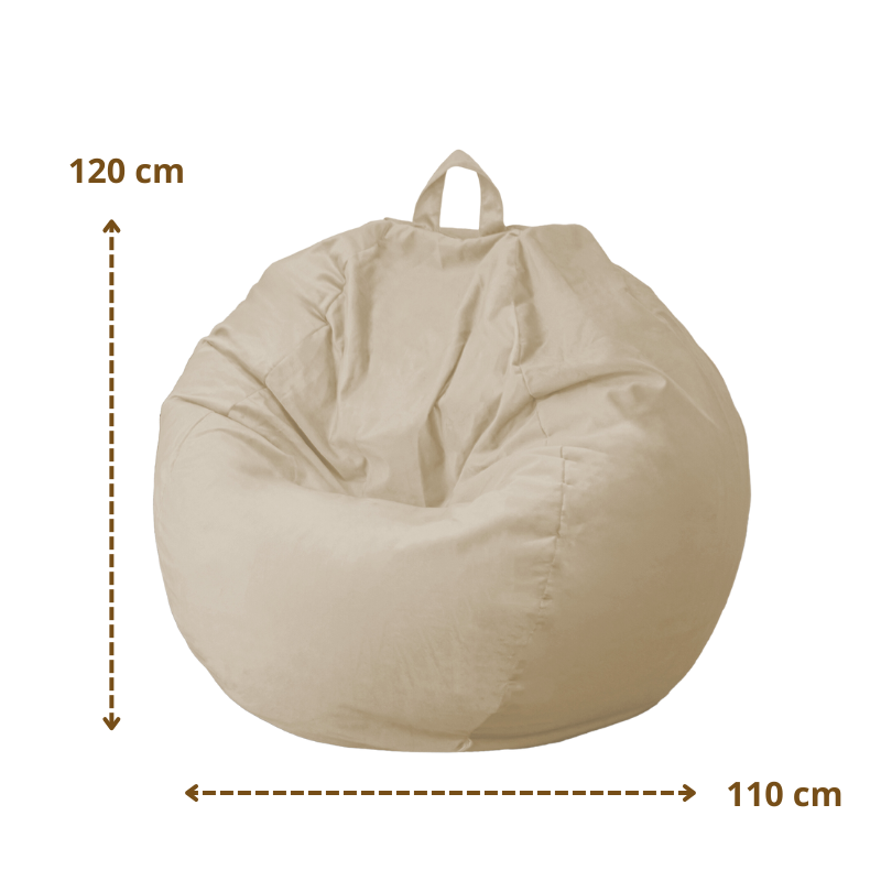 Pouf poire XL d'intérieur en tissu velours - 110x120 cm - Crême – schema con le misure