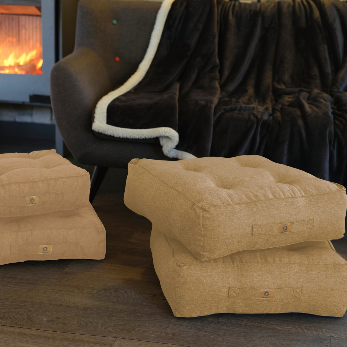 Set di 2 Cuscini da Pavimento Effetto Lino Beige