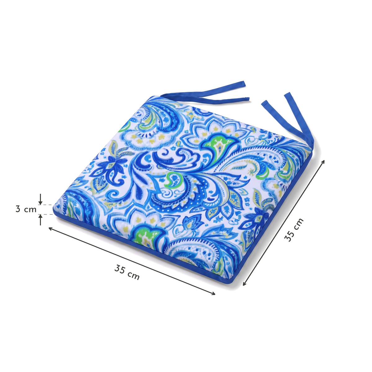 Set di 4 Cuscini per Sedia 35x35 Motivo Arabesco - Comfort & Déco (Avec Attaches) – schema con le misure