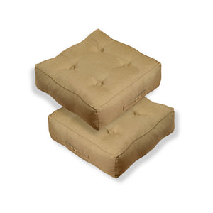 Set di 2 Cuscini da Pavimento Effetto Lino 50x50 Beige - Spesso 18cm (Alta Gamma)