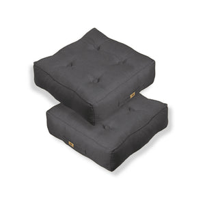 Set di 2 Cuscini da Pavimento Effetto Lino 50x50 Grigio Chiné - Spesso 18cm (Alta Gamma)