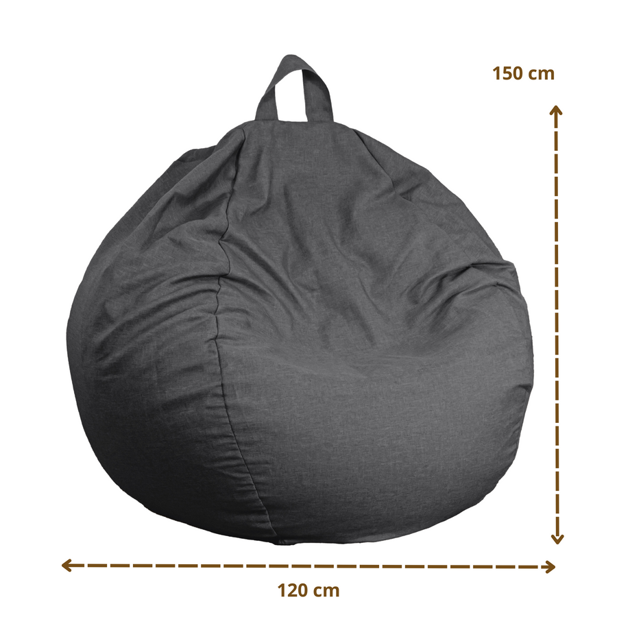 Pouf a Pera Gigante XXL 120x150 Grigio Chiné, tessuto effetto lino