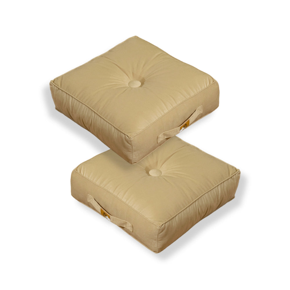 Set di 2 Pouf in Velluto 40x40 Crema, spessore 14 cm
