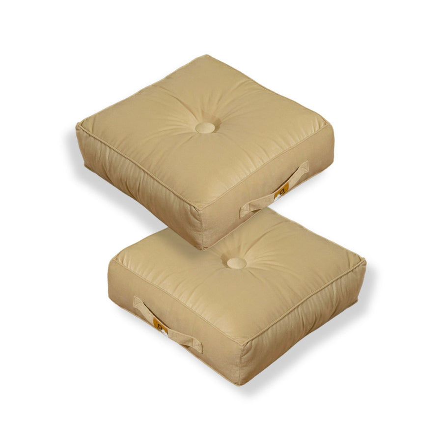 Set di 2 Pouf in Velluto 40x40 Crema - Spesso 14cm (Cuscino da Pavimento per Interni)